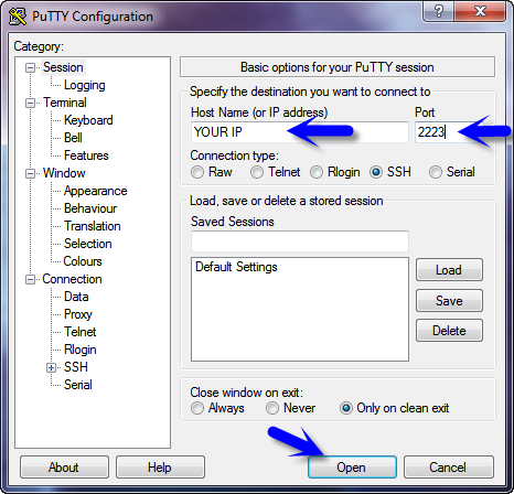 How to connect in SSH with putty