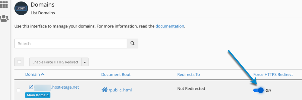 button to activate http to https redirection in cPanel