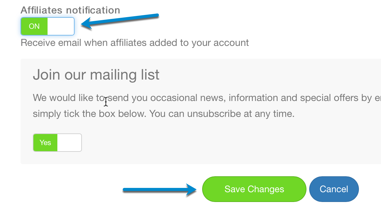 Button Control Affiliate Sales Notification