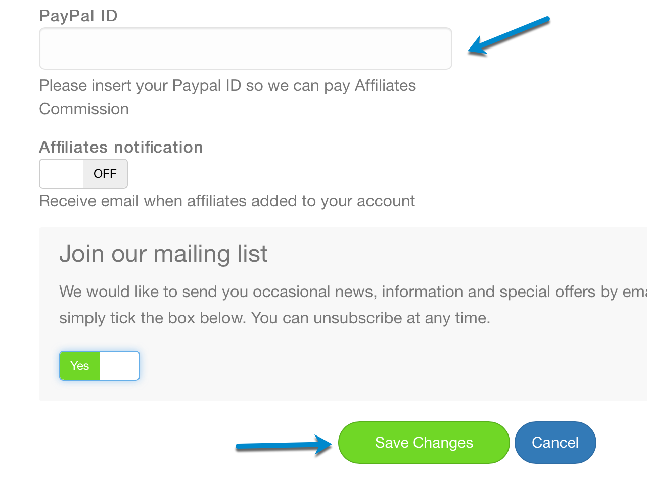 HS Details Paypal ID Field for affiliates