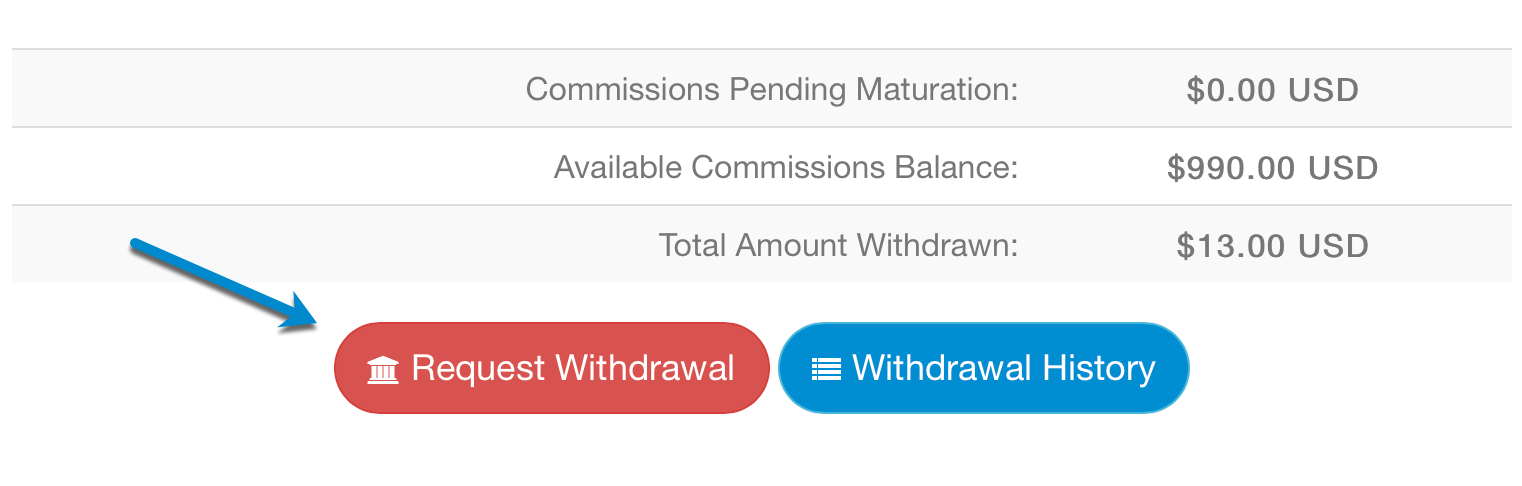 withdrawal button to get hosting affiliates earnings