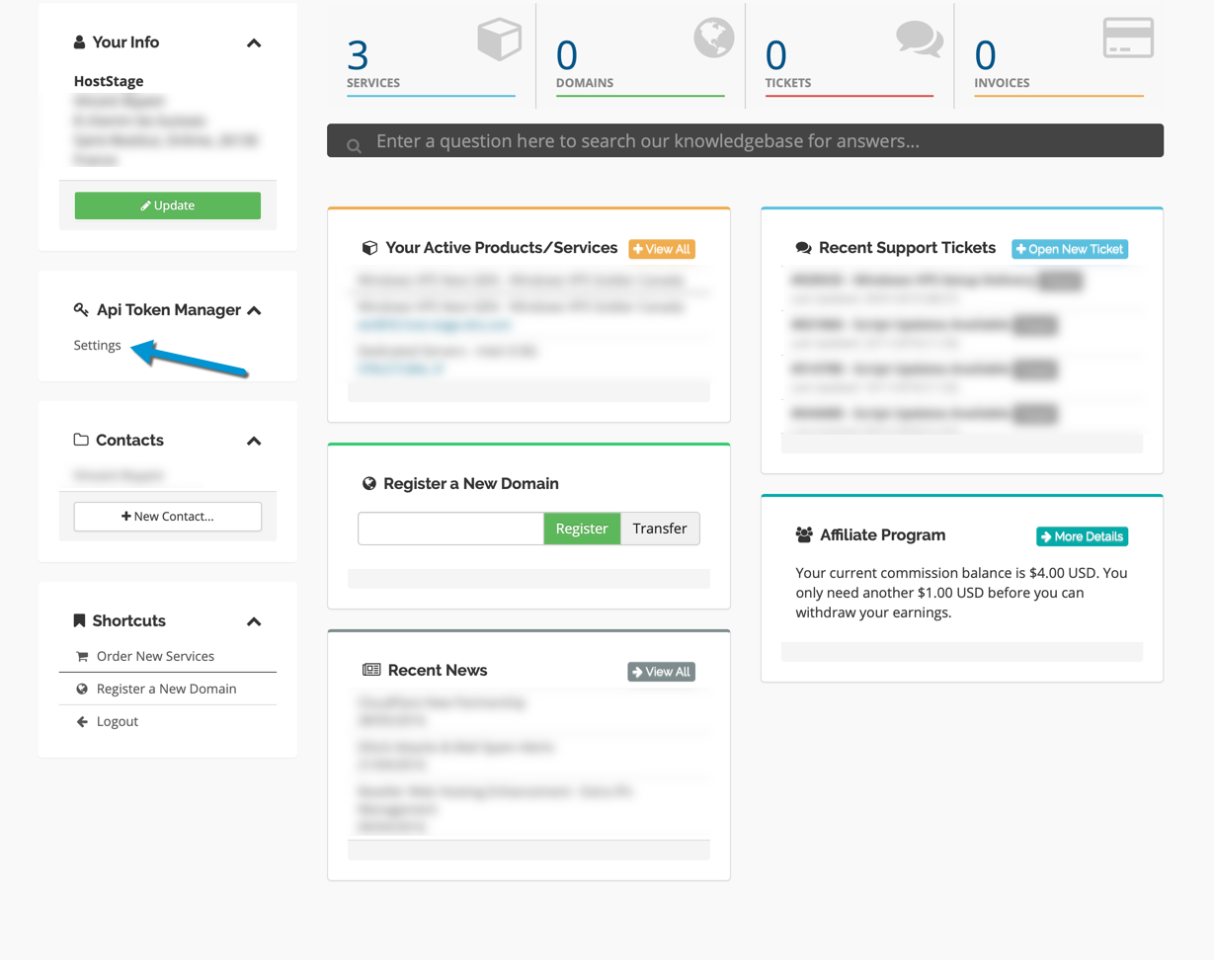 Access the HostStage API Token Management Page