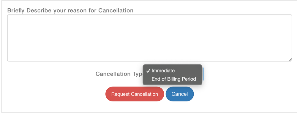 Request Cancellation page