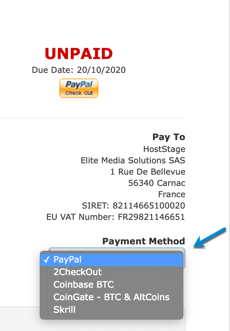 How to change your payment gateway for your HostStage invoice