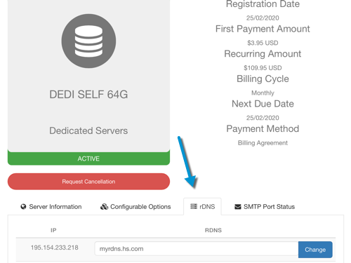 How to set the rDNS on a dedicated server