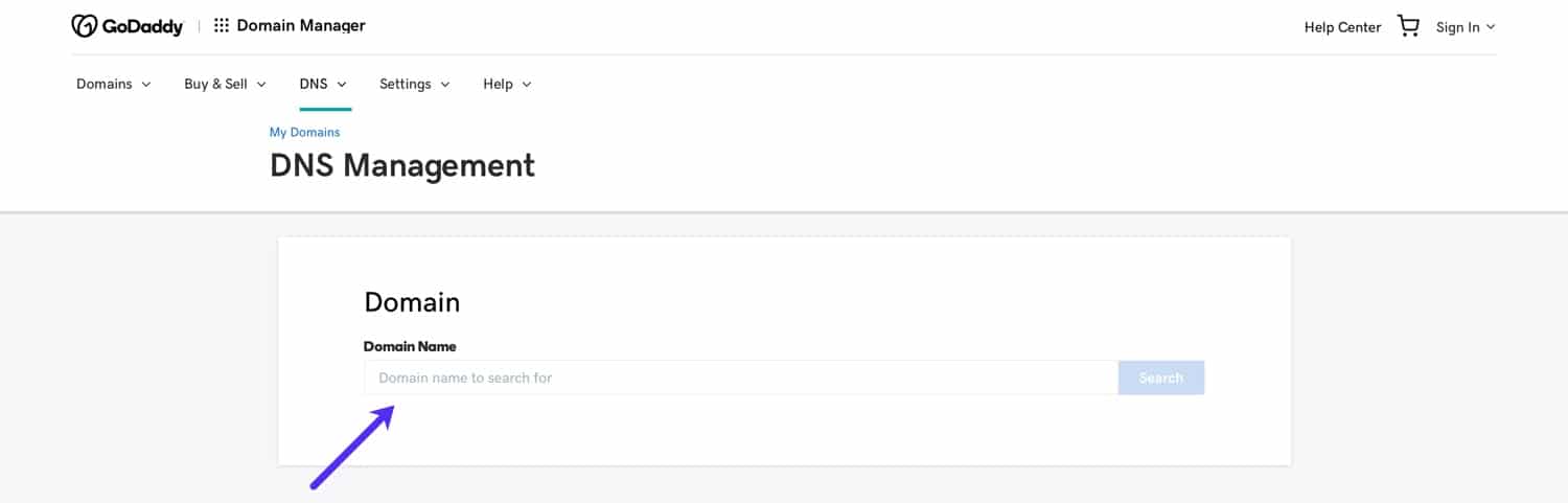 GoDaddy domain Search box