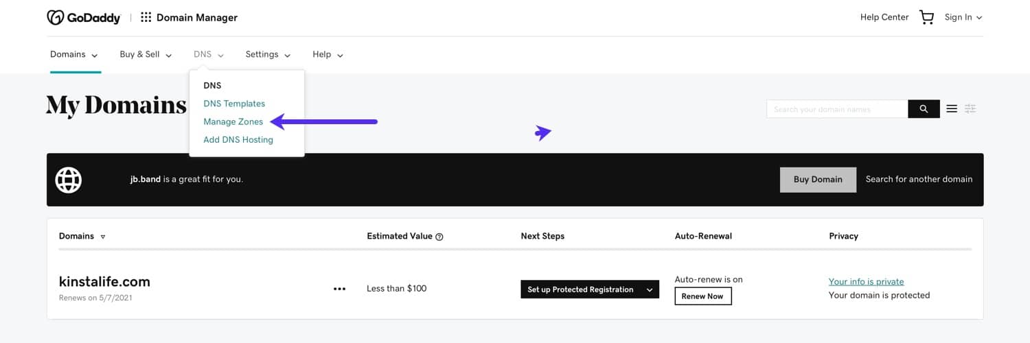 Godaddy main dashboard