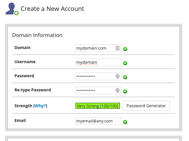 How to create a cPanel account from WHM step 3