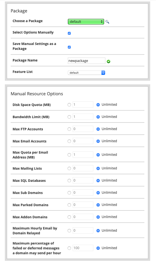 How to create a cPanel account from WHM step 4