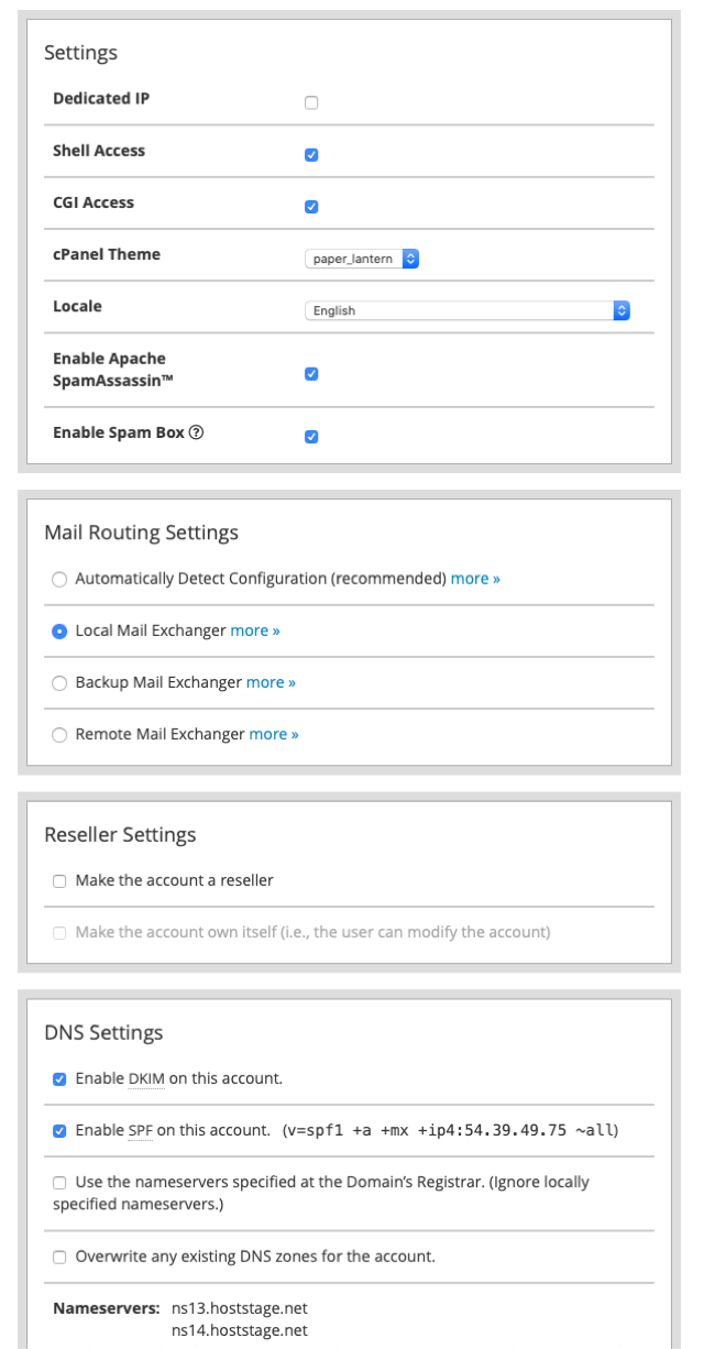 How to create a cPanel account from WHM step 5