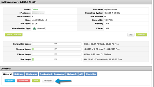 How to reinstall your linux server from control panel