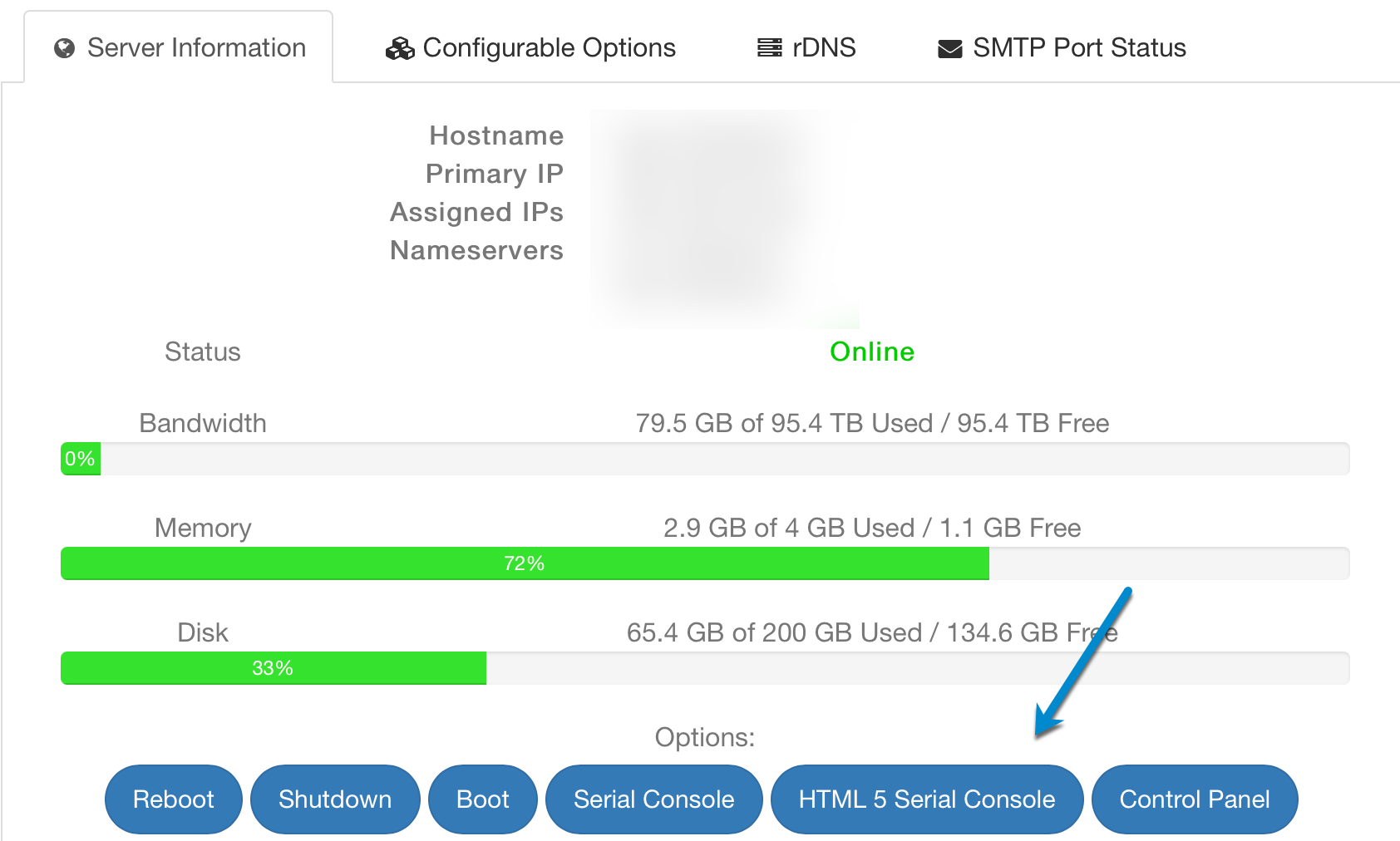 Server Information tab from Service Administration Page