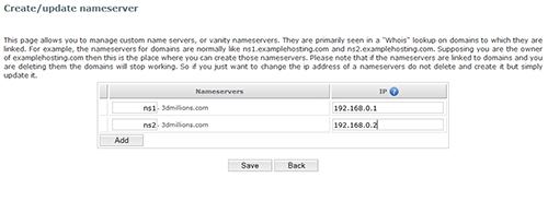 Register private nameservers at InternetBS