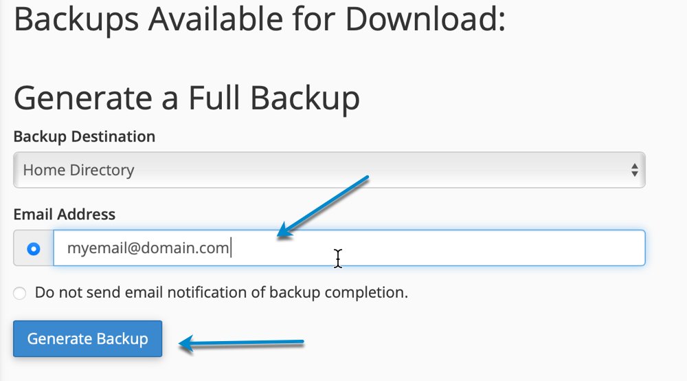 Email Input for cPanel backup notification