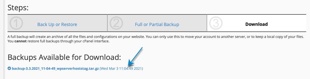 Download cPanel backup links