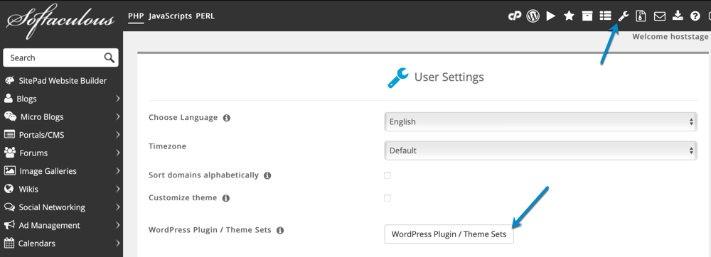 edit settings icon and menu for the wordpress manager in shared hosting