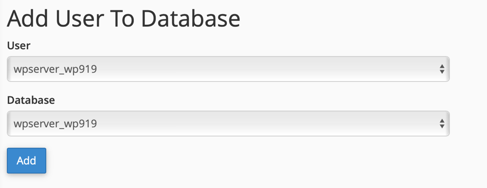 Add MySQL Users rights to Database input field