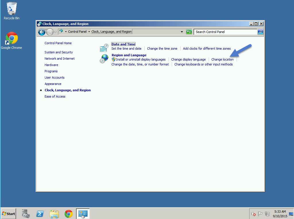 Screenshot How to change your VPS country in Windows server 2008 R2