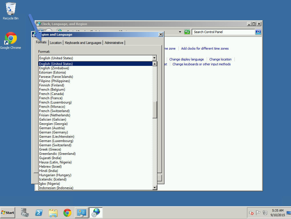 Screenshot How to change your VPS country in Windows server 2008 R2