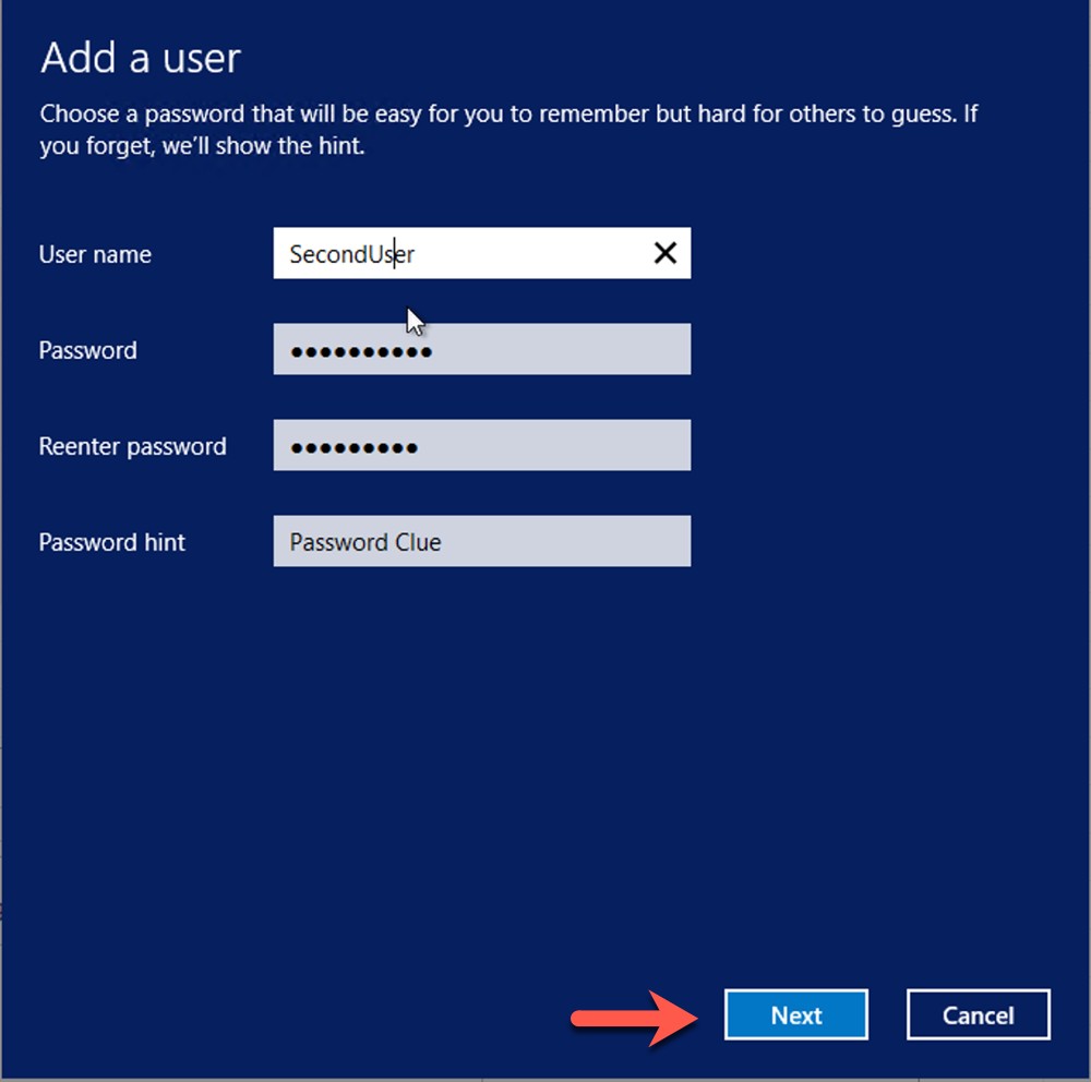 Create New User Windows Settings Page
