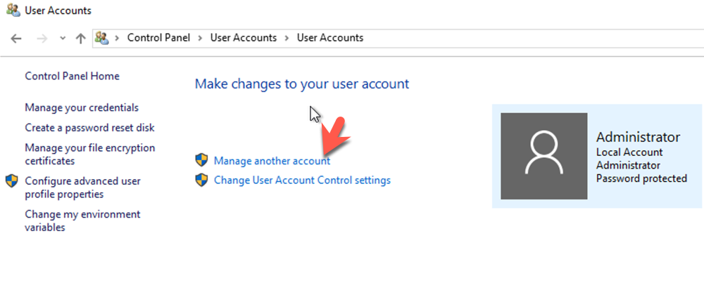 Manage Other User Account Settings