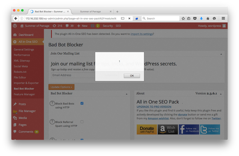Vulnerability panel wordpress