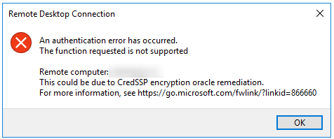 Remote Desktop Connection CredSSP Error