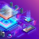 Illustration of a microchip with surrounding circuit boards, representing .htaccess file management in web hosting