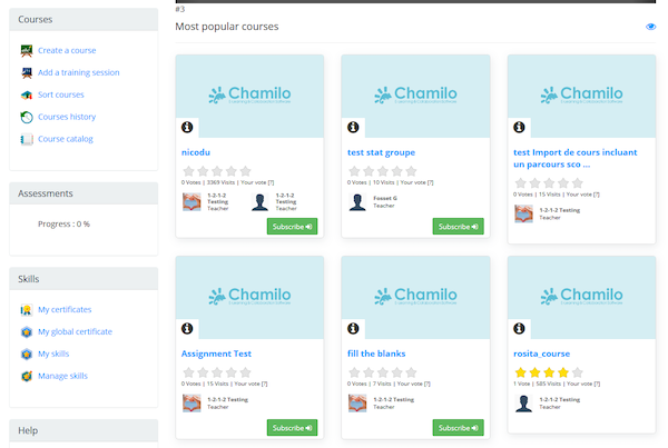 Example of Chamilo LMS control settings
