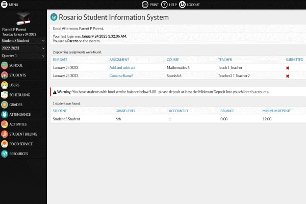 Illustration of Rosario LMS Interface control panel 