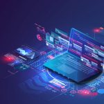 Isometric concept of a laptop with dashboards, graphs, and applications illustration the power of Remote Desktop embed in Windows Servers