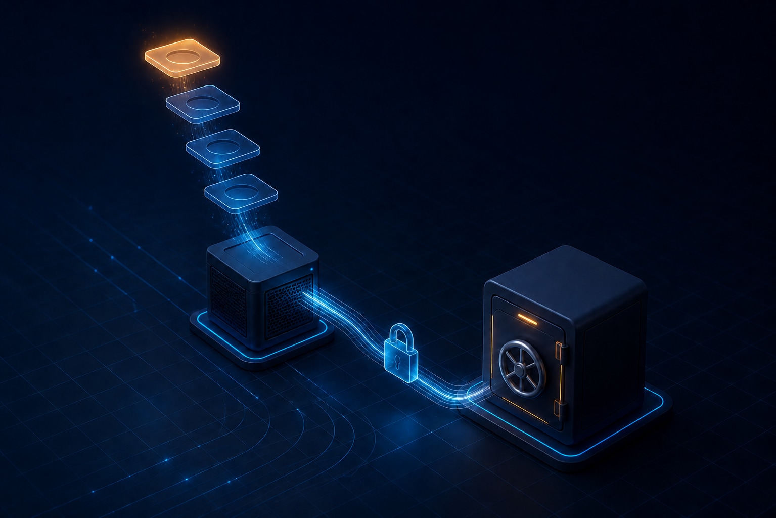 Server receiving controlled updates and sending an encrypted backup to separate storage