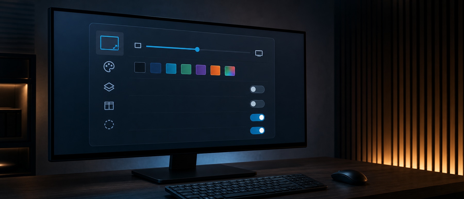 Generic remote-session display panel illustrating resolution, color, and visual-effect controls.